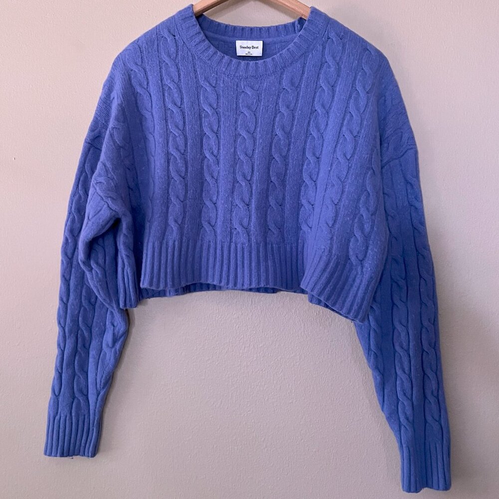 Host Pick x2 Aritzia Sunday Best Cable Knit Cropped Sweater XS Merino Wool Blend - Picture 2 of 6